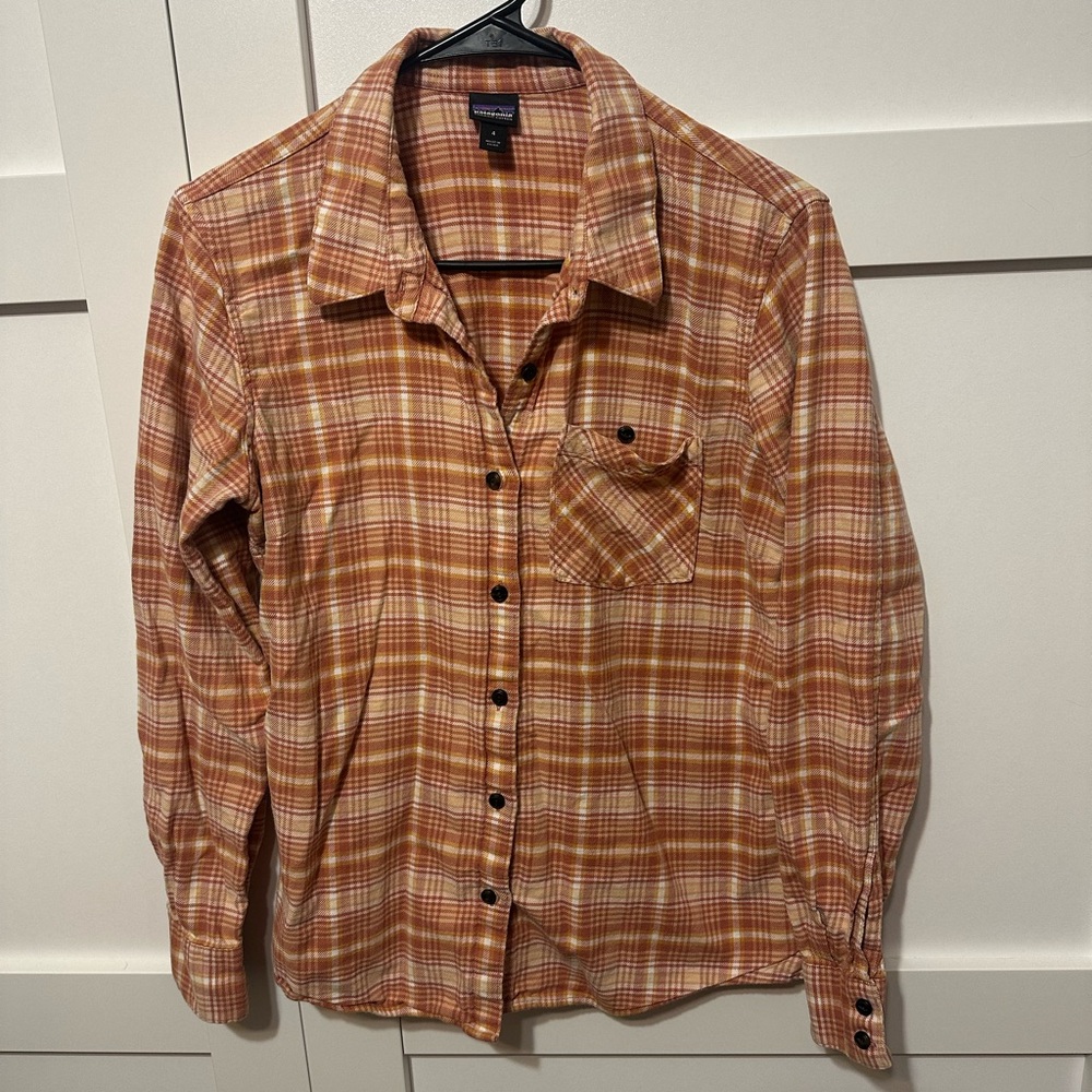 Patagonia Orange Plaid Button Down Shirt